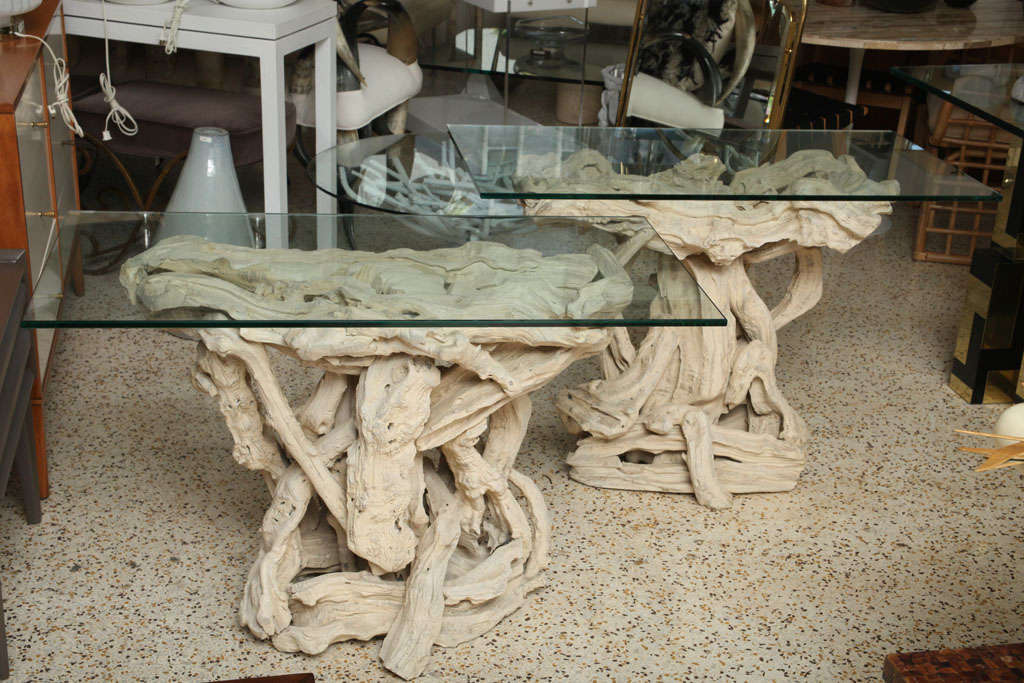 Massive Pair of Driftwood Consoles