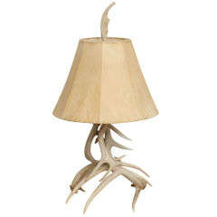 Bleached Antler Lamp with Original Parchment Shade