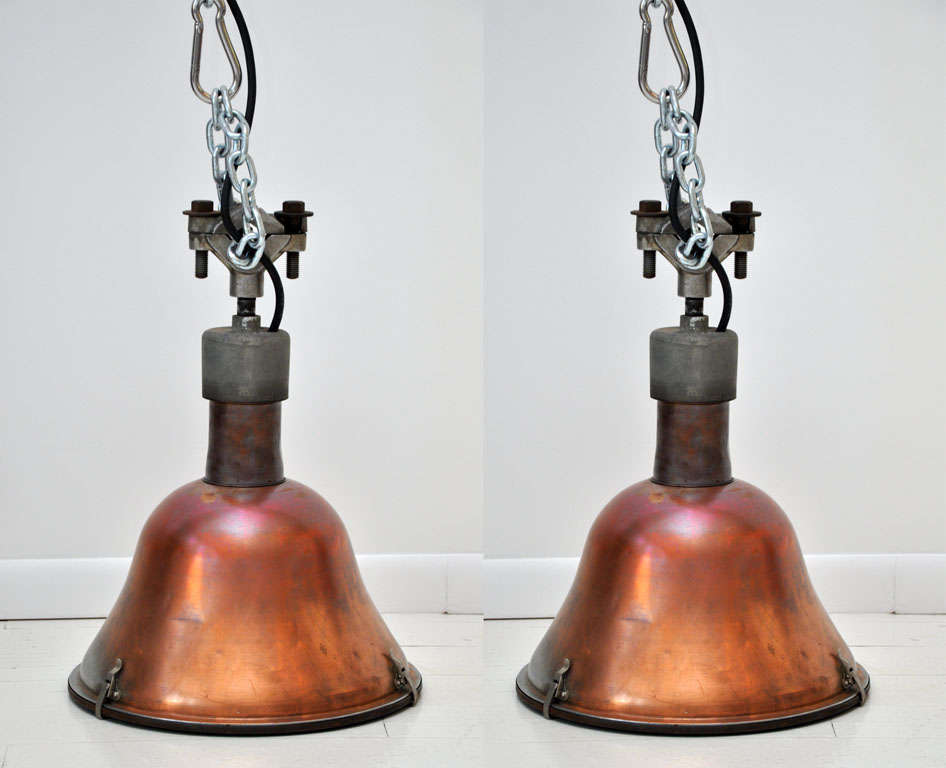 Vintage copper pendant lights with new electric wiring and metal chain