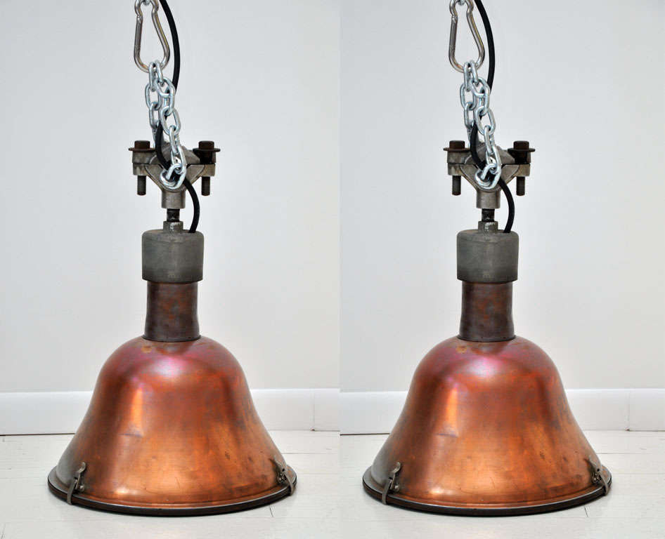 Pair of Large Industrial Copper Pendant Lights at 1stdibs