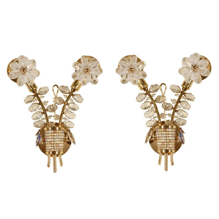 Pair French Crystal Sconces at 1stdibs