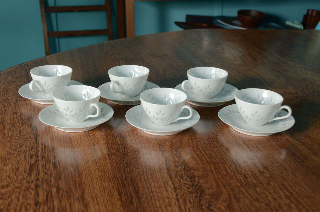Six Demi-tasse with saucers, "rice" porcelain by Kjerberg