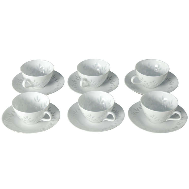 Six Demi-tasse with saucers, "rice" porcelain by Kjerberg For Sale