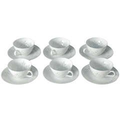 Six Demi-tasse with saucers, "rice" porcelain by Kjerberg