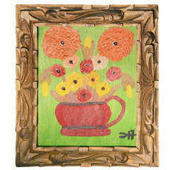 Oil Painting by Clementine Hunter, "Zinnias"