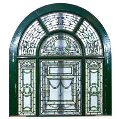 Antique Arch Top Stain Glass Window