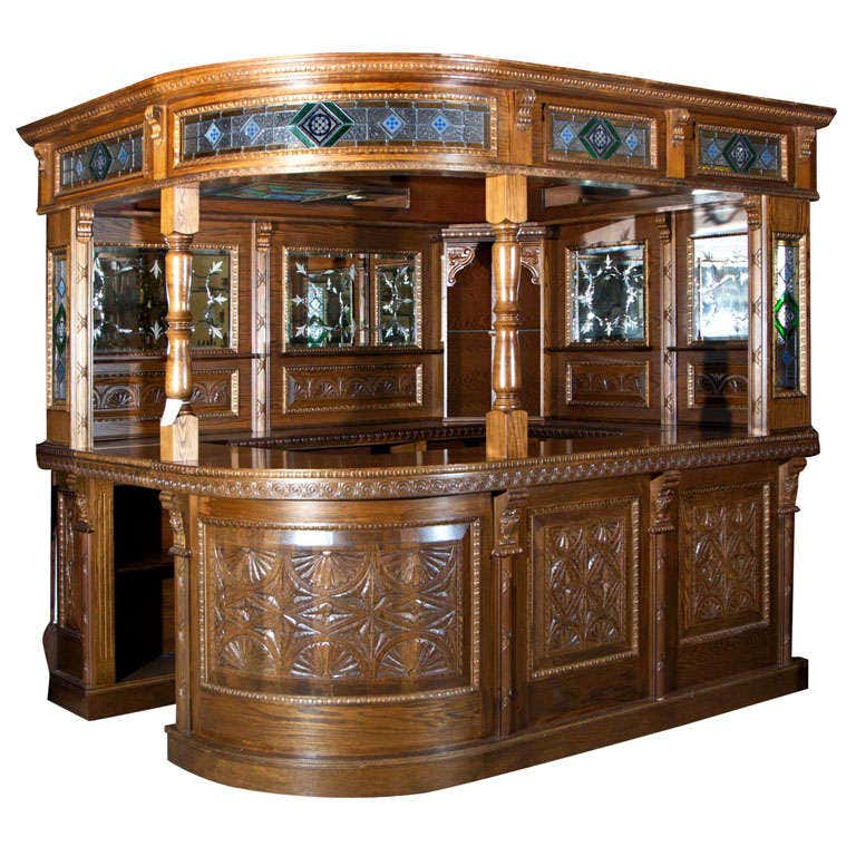 Old Ribbed Bar Vintage English Oak Corner Pub Bar at 1stDibs | antique pub bar ...