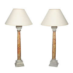 Pair of Italian Carved and Faux Marble Columns as Lamps