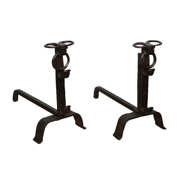 Unusual Wrought Iron "Ram
s Head" Andirons