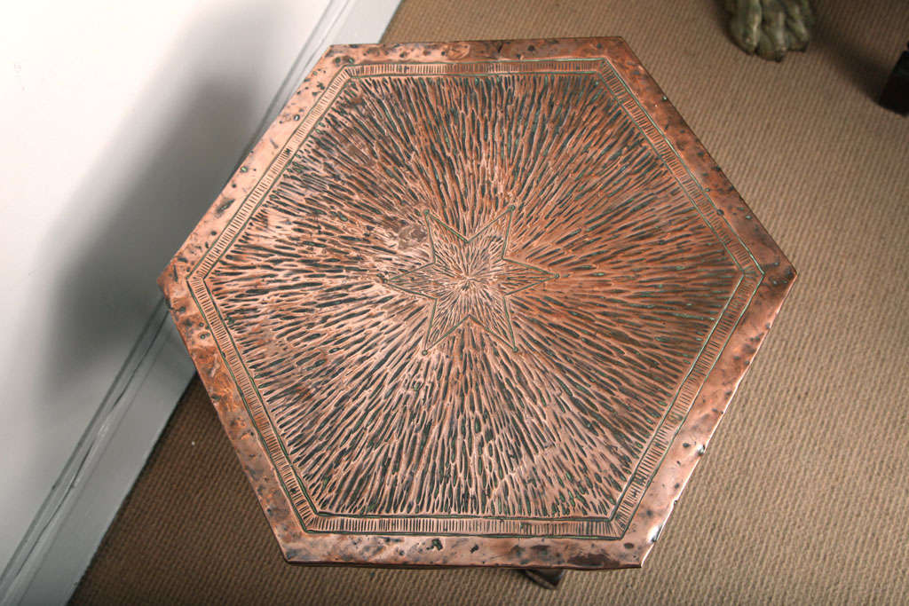 English Arts and Crafts Hammered Copper Table 3