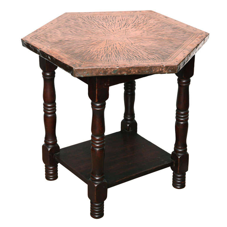 English Arts and Crafts Hammered Copper Table