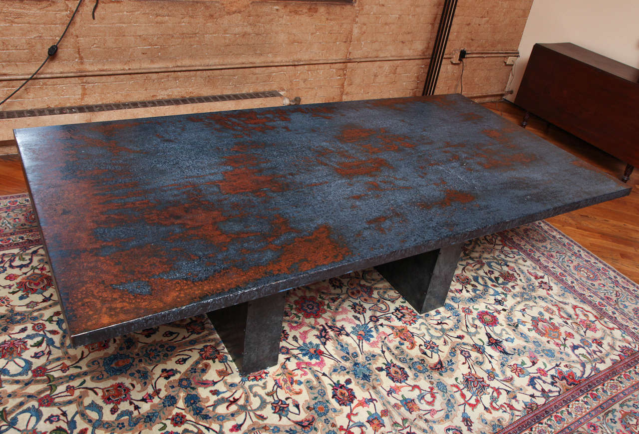 American Paul Evans Style Brutalist Patinated Metal Dining Table