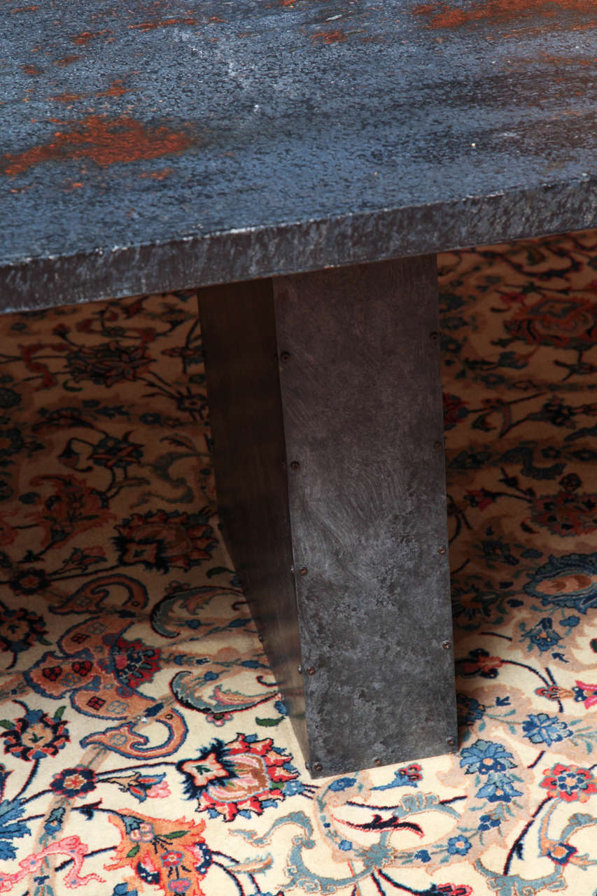 Paul Evans Style Brutalist Patinated Metal Dining Table 2