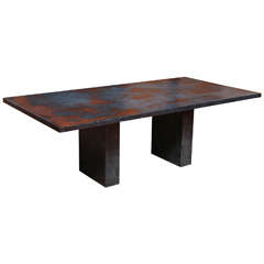 Paul Evans Style Brutalist Patinated Metal Dining Table