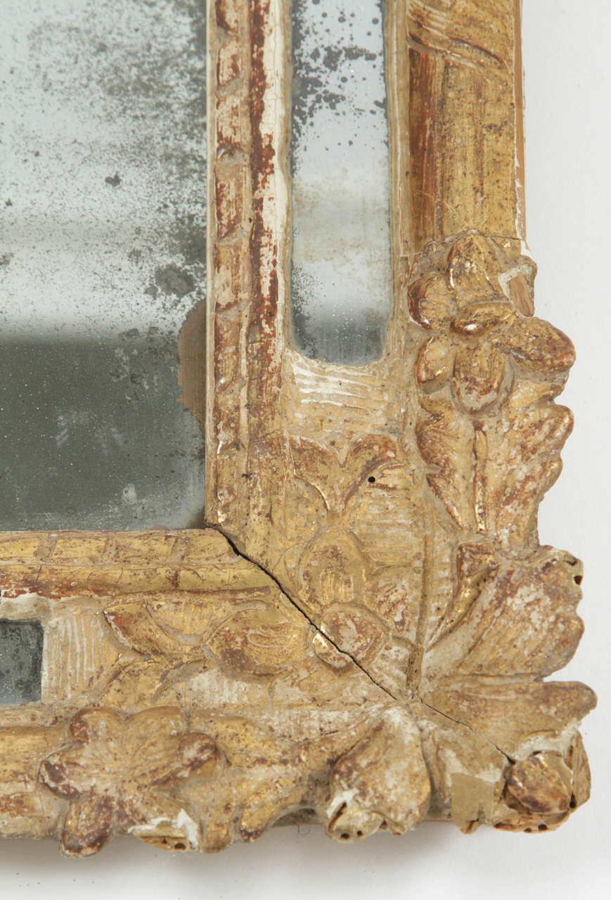 18th Century Small Carved and Gilt French Rococo Mirror, circa 1750