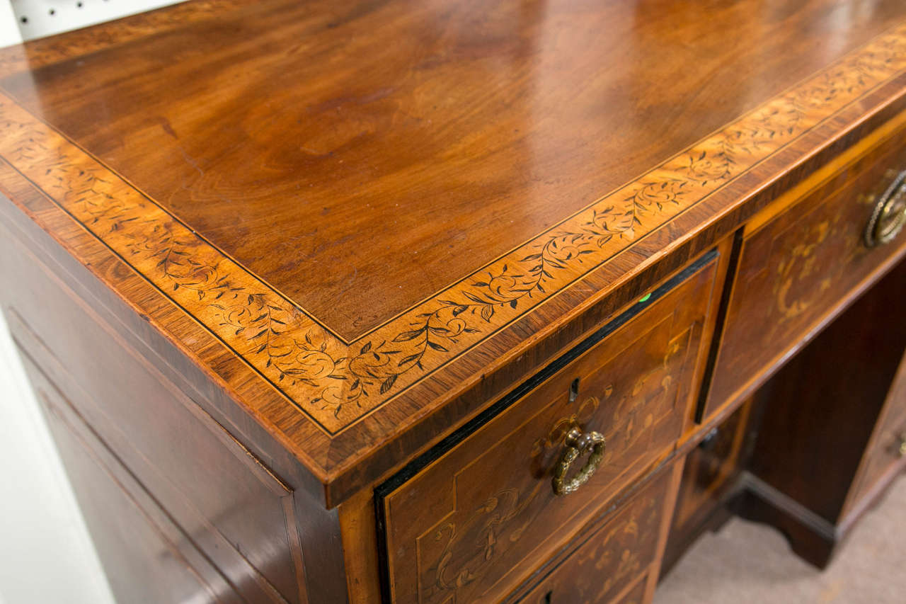 Edwardian Inlaid and Pen Work Knee Hole Desk For Sale