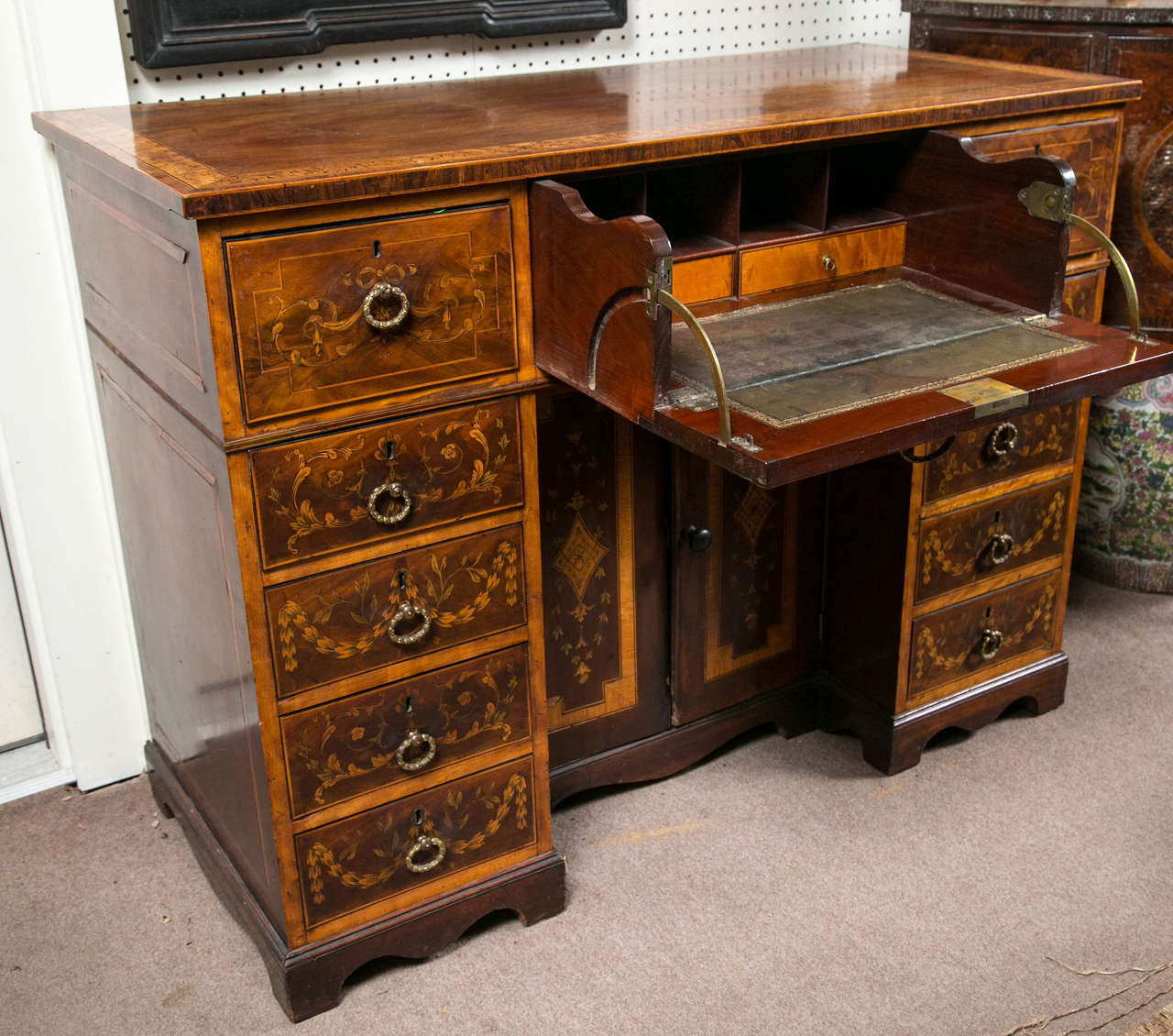 Hand-Crafted Inlaid and Pen Work Knee Hole Desk For Sale