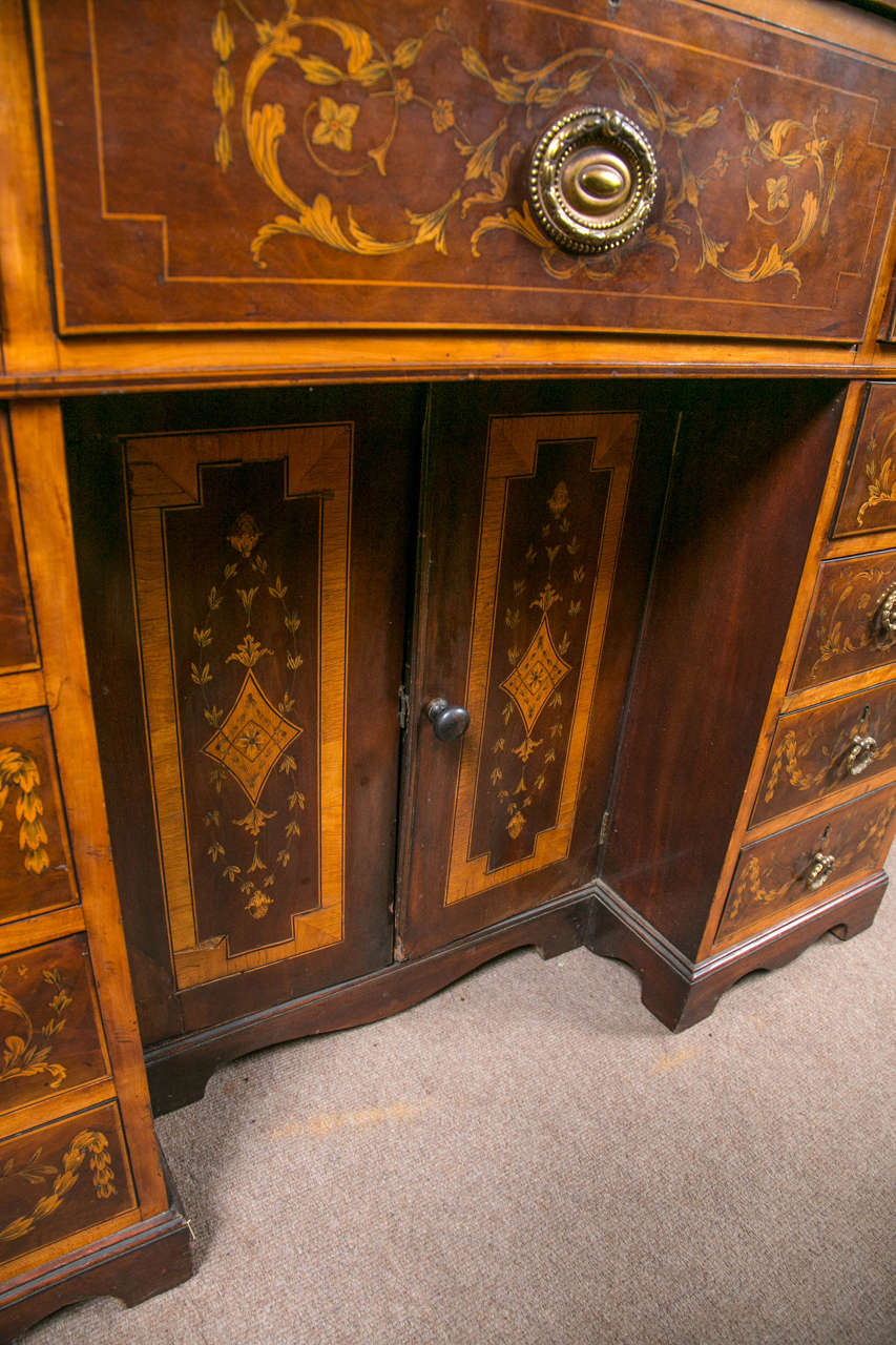 Mahogany Inlaid and Pen Work Knee Hole Desk For Sale