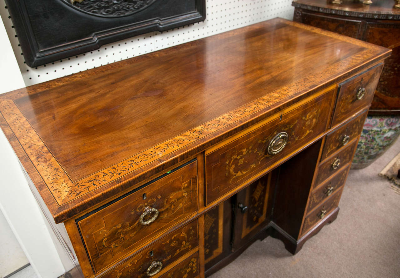 Inlaid and Pen Work Knee Hole Desk For Sale 1