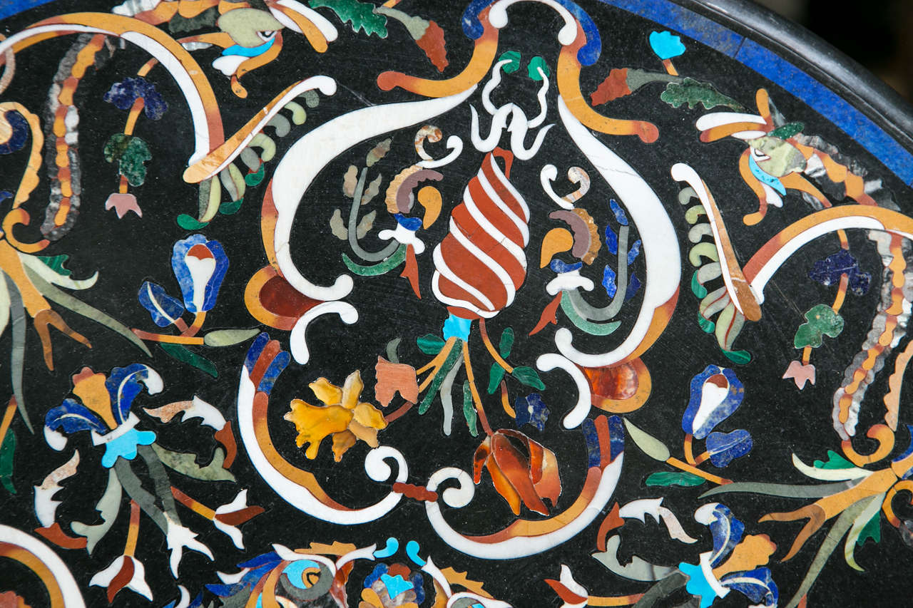 Indian Black Background Pietra Dura Table Top