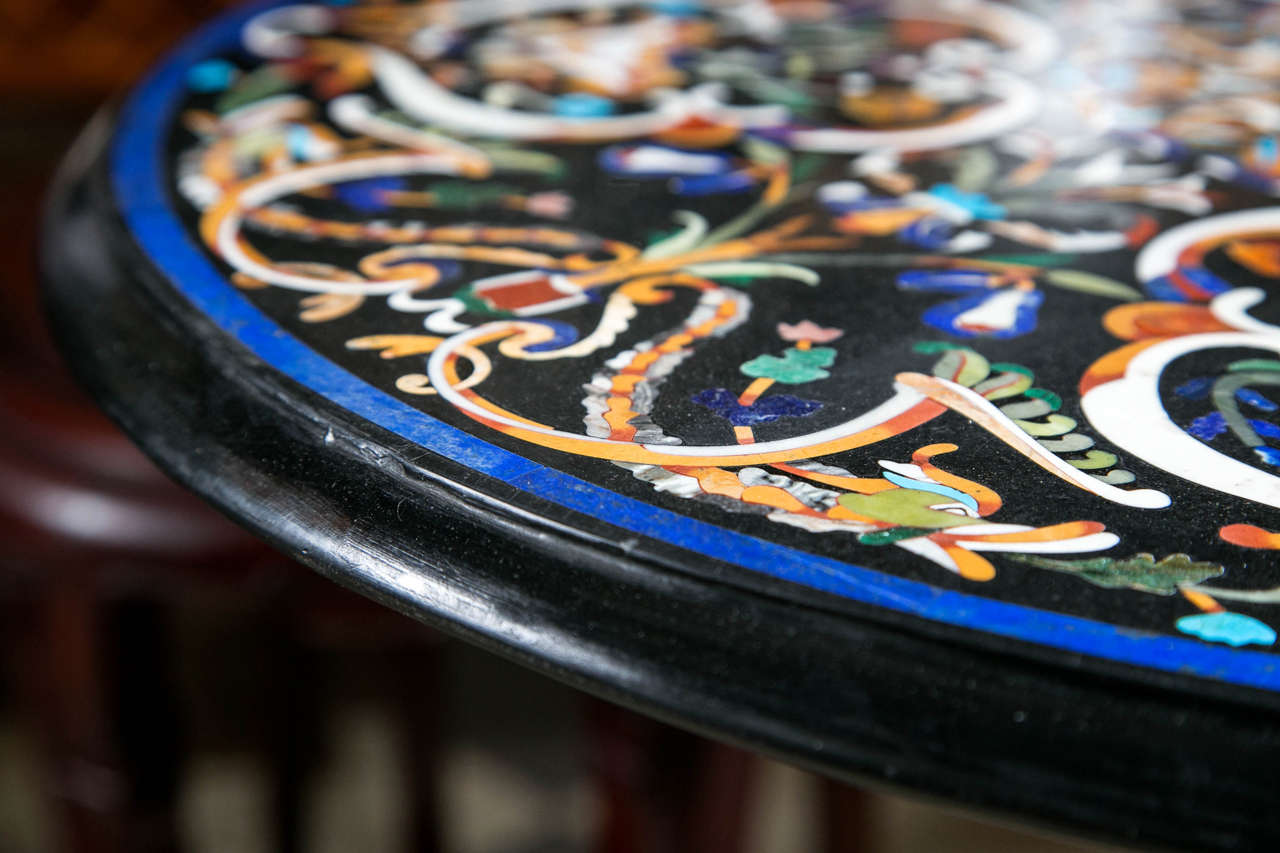 Black Background Pietra Dura Table Top In Excellent Condition In Woodbury, CT
