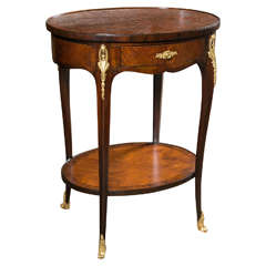 Antique Oval Marquetry-Top Two-Tier French End Table