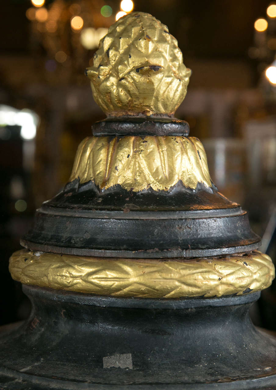 19th Century Pair of Cast Iron Lidded Urns