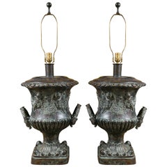 Pair of Cast Bronze Urn Lamps by Maitland Smith