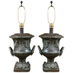 Pair of Cast Bronze Urn Lamps by Maitland Smith 4