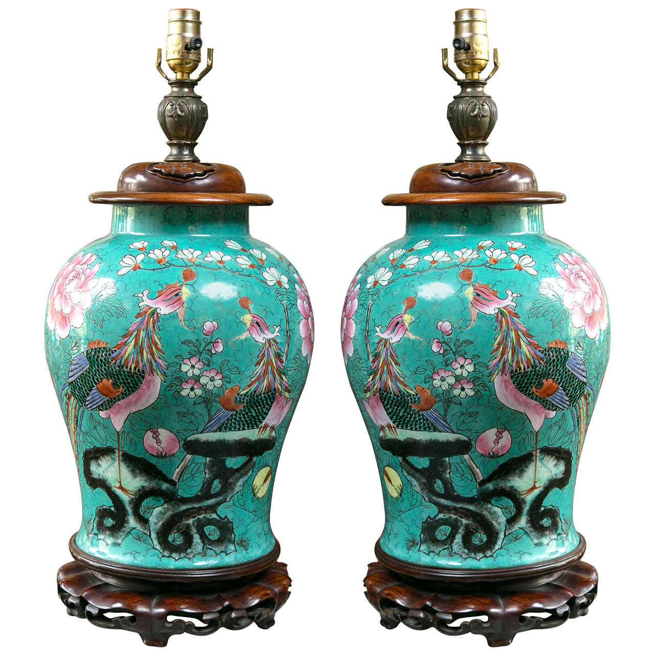 Pair of 19th Century Chinese Porcelain Lamps of Baluster Shape