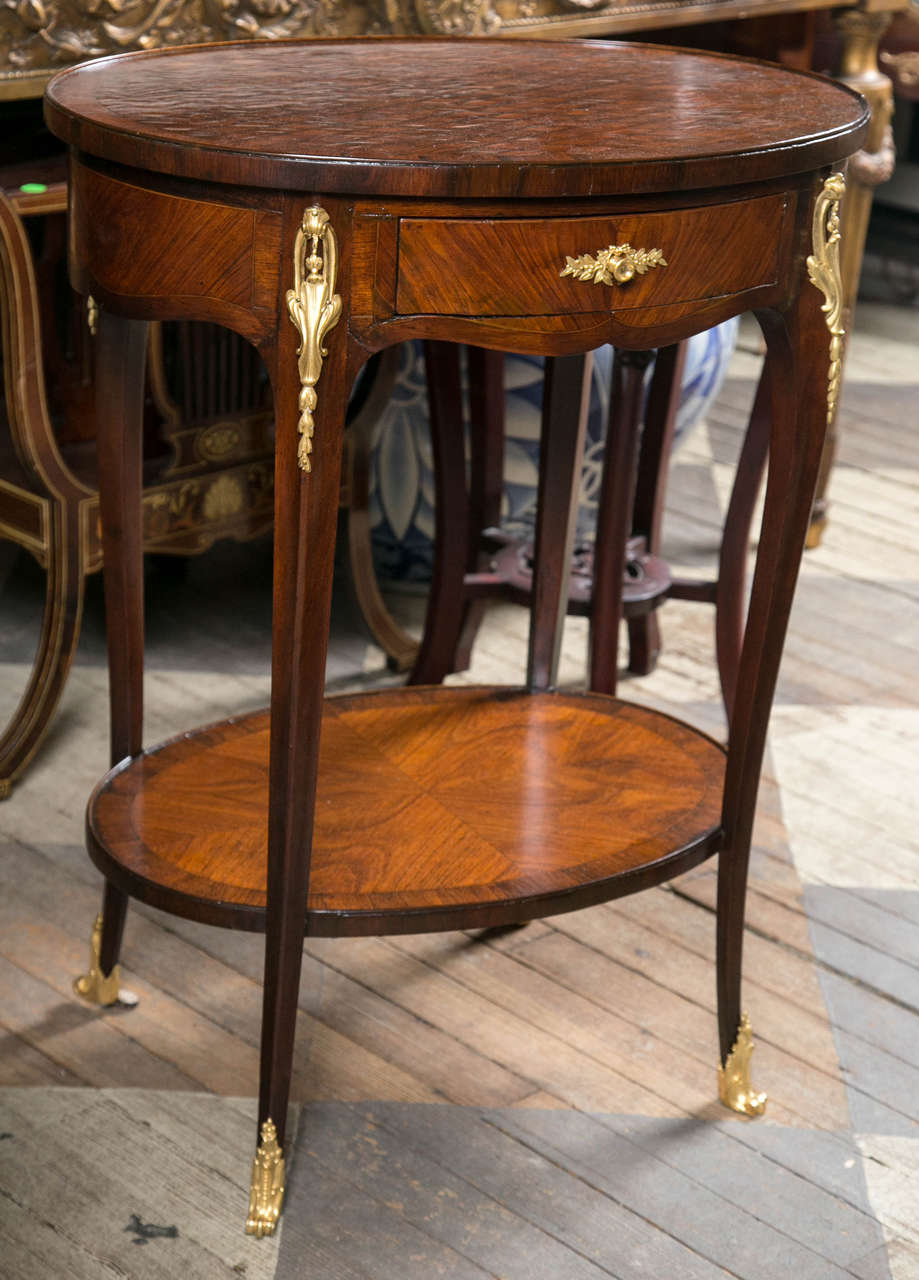 Antique Oval MarquetryTop TwoTier French End Table at 1stDibs
