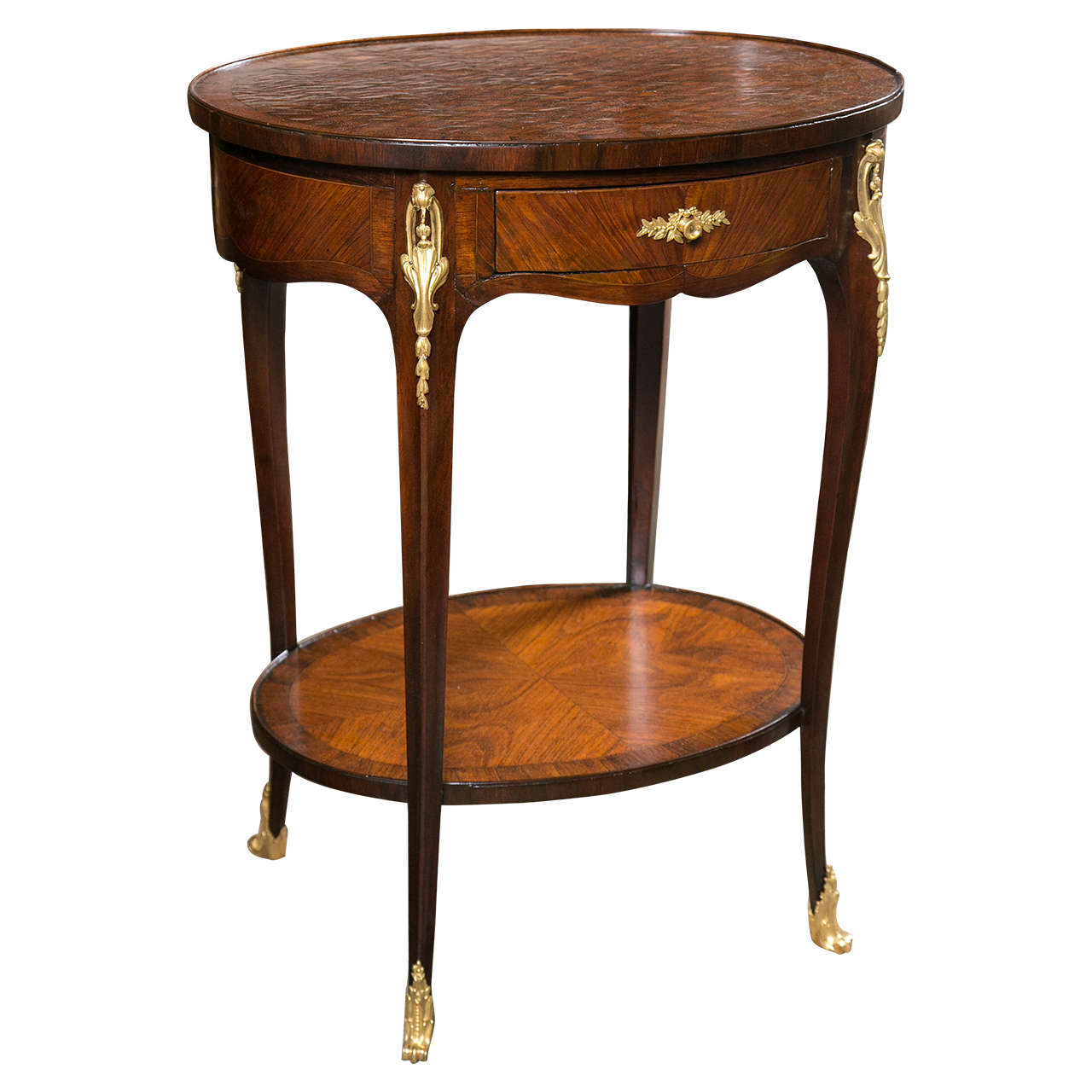 Antique Oval MarquetryTop TwoTier French End Table at 1stDibs