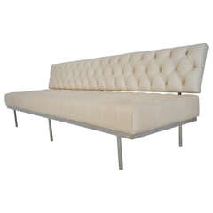 Florence Knoll Sofa, Stainless Steel with Tufted Leather 1