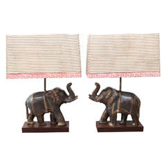 Vintage Pair of Benares Wear Elephant Table Lamps