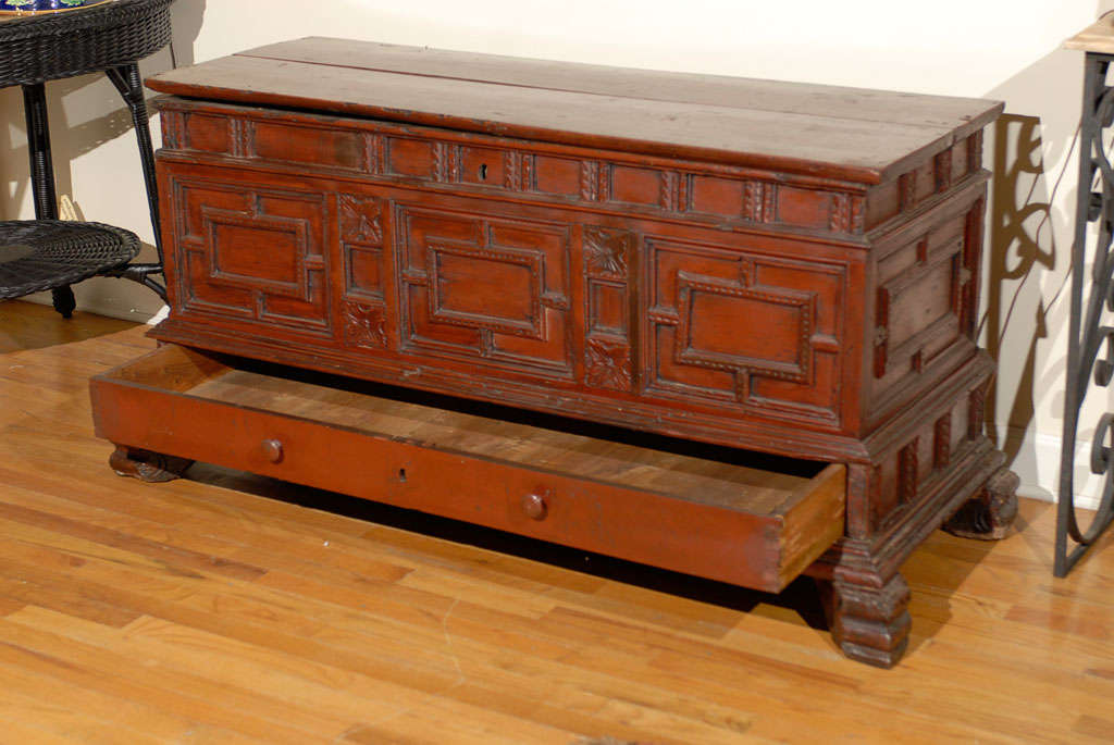 Pine 19th Century Painted Spanish Coffer For Sale