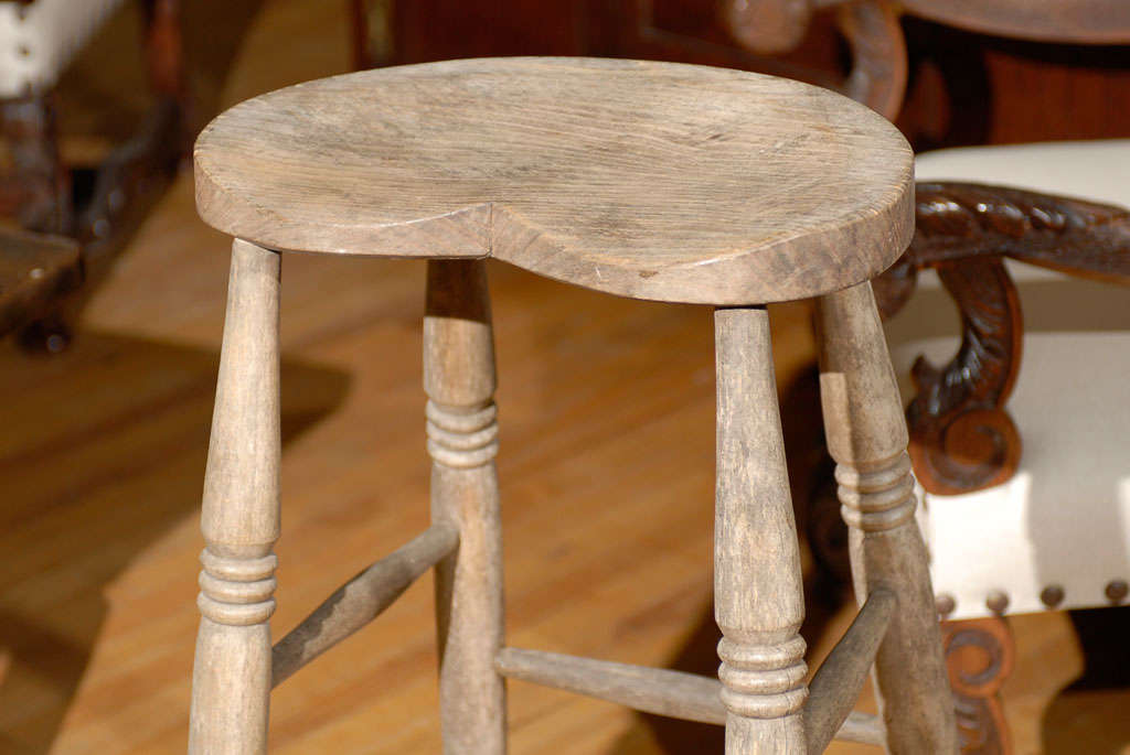 19th Century English Elm Weathered Stool 8
