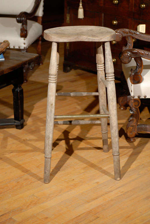 19th Century English Elm Weathered Stool 3