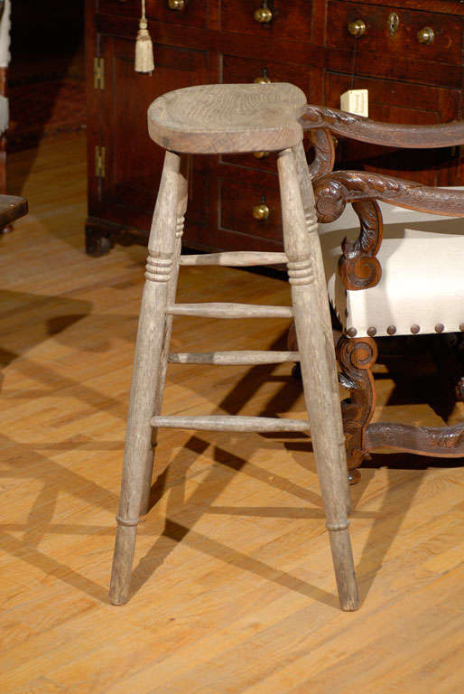 19th Century English Elm Weathered Stool 4