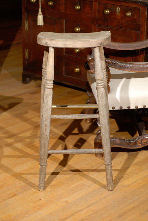 19th Century English Elm Weathered Stool 5