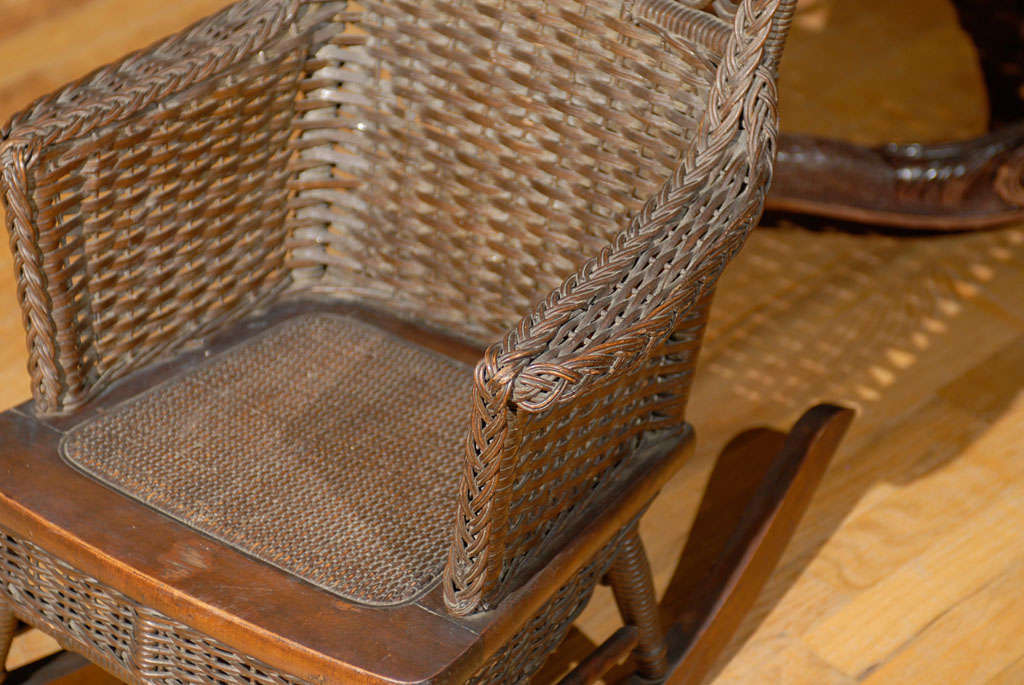 20th Century Rare Natural Wicker Child's Rocker C1920s