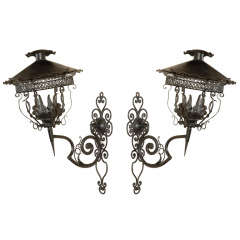 Pair of Large Hand Wrought Iron Sconces