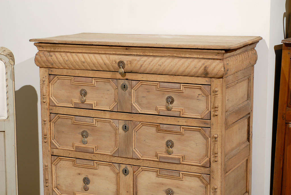 English Bleached Oak Chest on Stand with Geometrical Front and Barley Twist Legs 3
