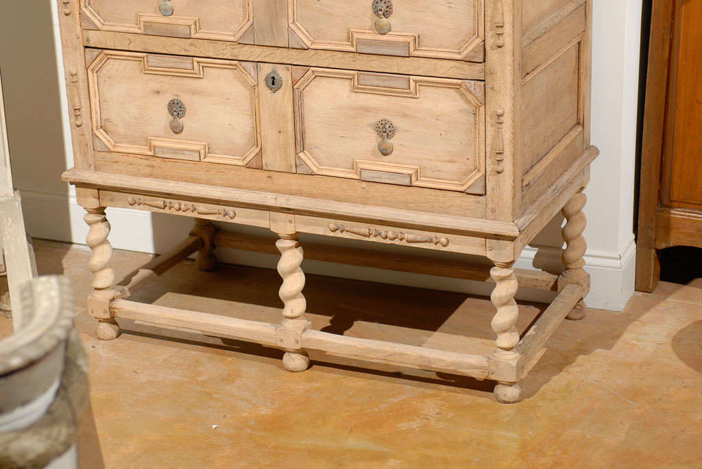 Georgian English Bleached Oak Chest on Stand with Geometrical Front and Barley Twist Legs