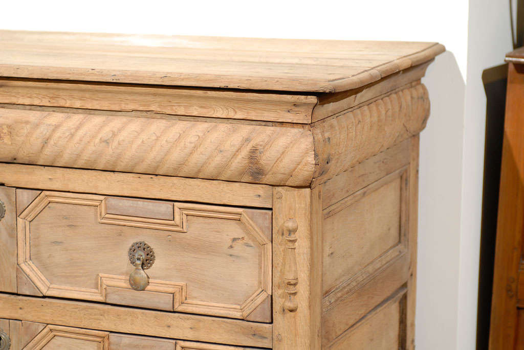 Carved English Bleached Oak Chest on Stand with Geometrical Front and Barley Twist Legs