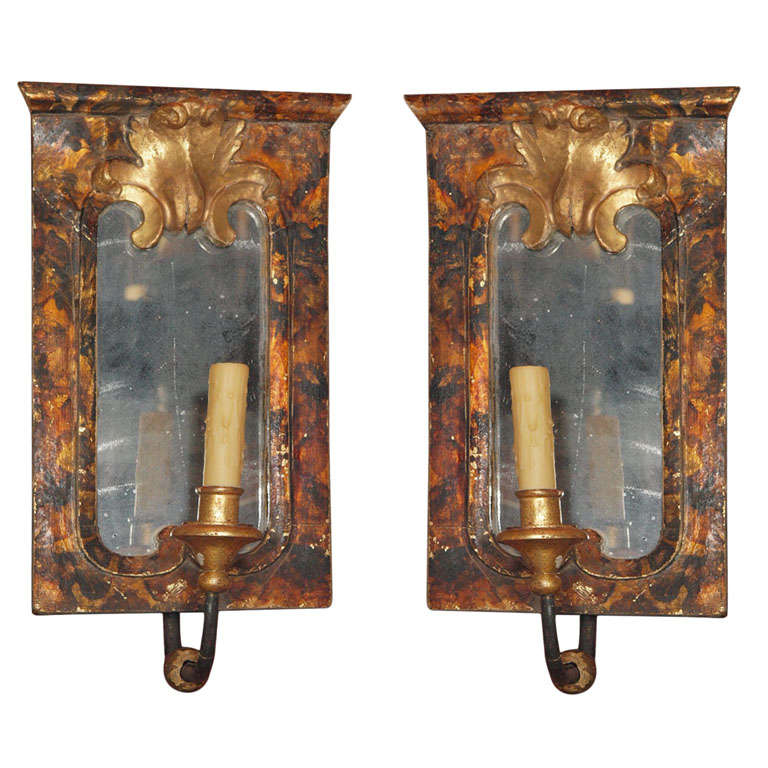 Pair Faux Tortoise Shell mirrored Sconces