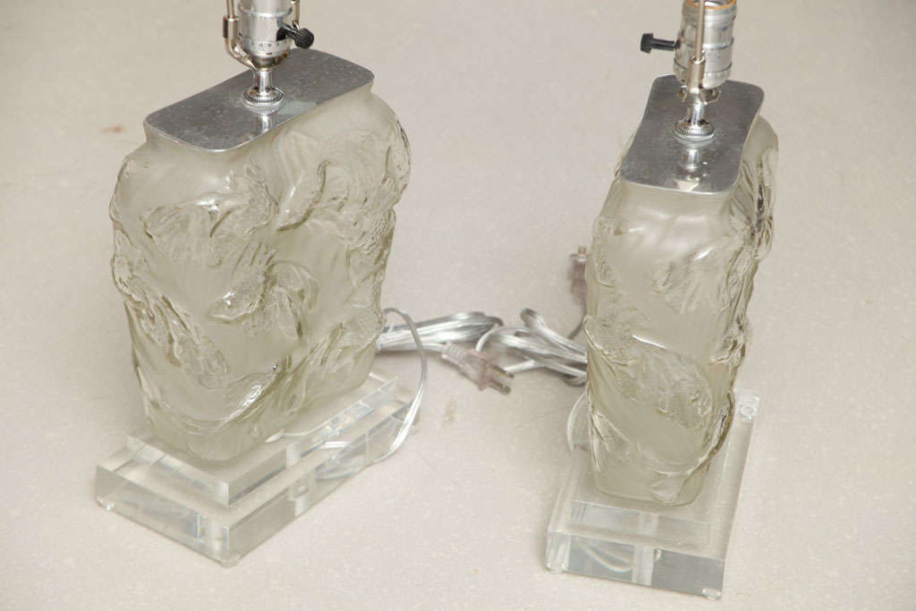 Pair of Vintage Glass Lamps with Koi Fish Motif 4