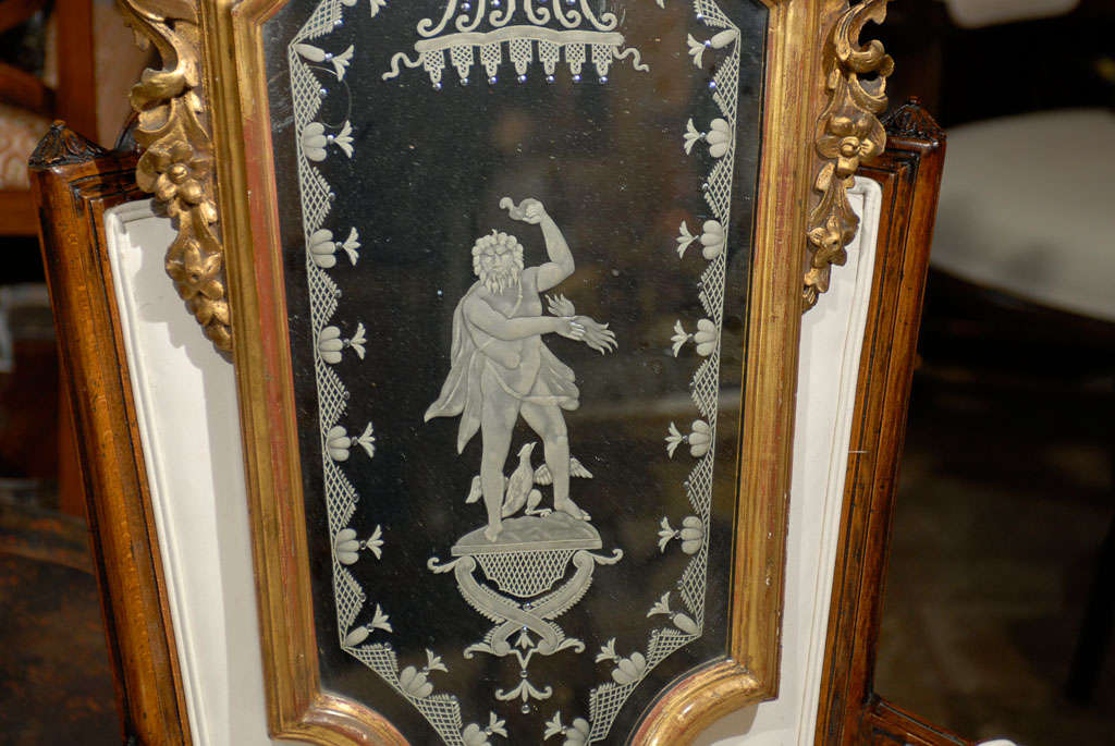 Pair of 19th Century Venetian Etched Mirrors, Cartouche Shape In Good Condition For Sale In Atlanta, GA