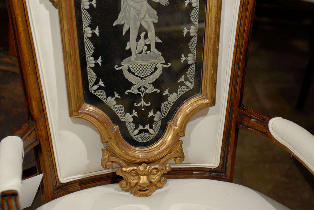 Pair of 19th Century Venetian Etched Mirrors, Cartouche Shape For Sale 1