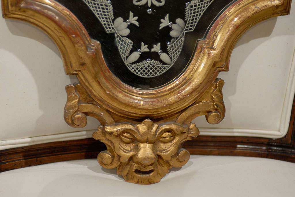 Pair of 19th Century Venetian Etched Mirrors, Cartouche Shape For Sale 2