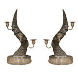 Pair Of Early 20thc Horn And Silver Plated Candleabras